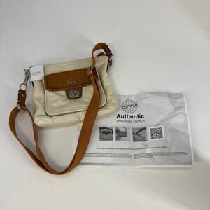 COACH F45012 WHTIE, BROWN SMALL LEATHER CROSSBODY BAG ASIS